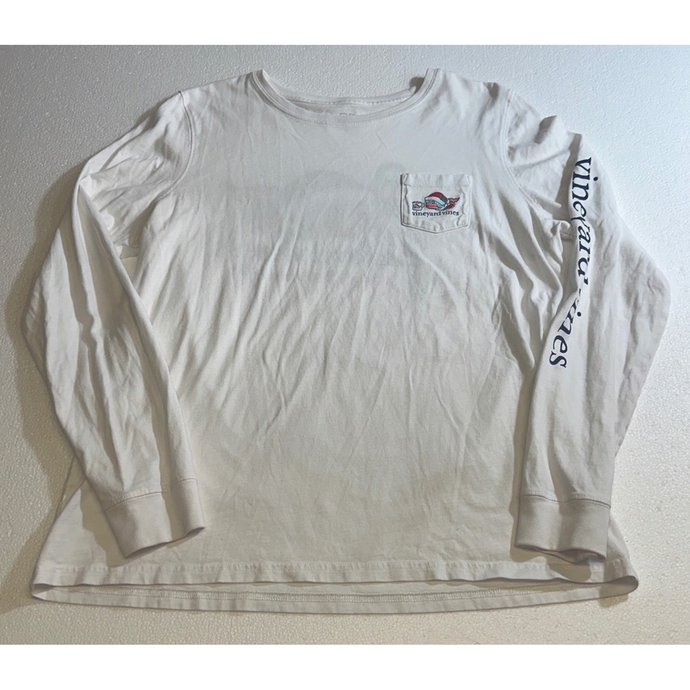 Vineyard Vines Mens White Mrs Claus Christmas Whale Long Sleeve‎ Pocket T-Shirt